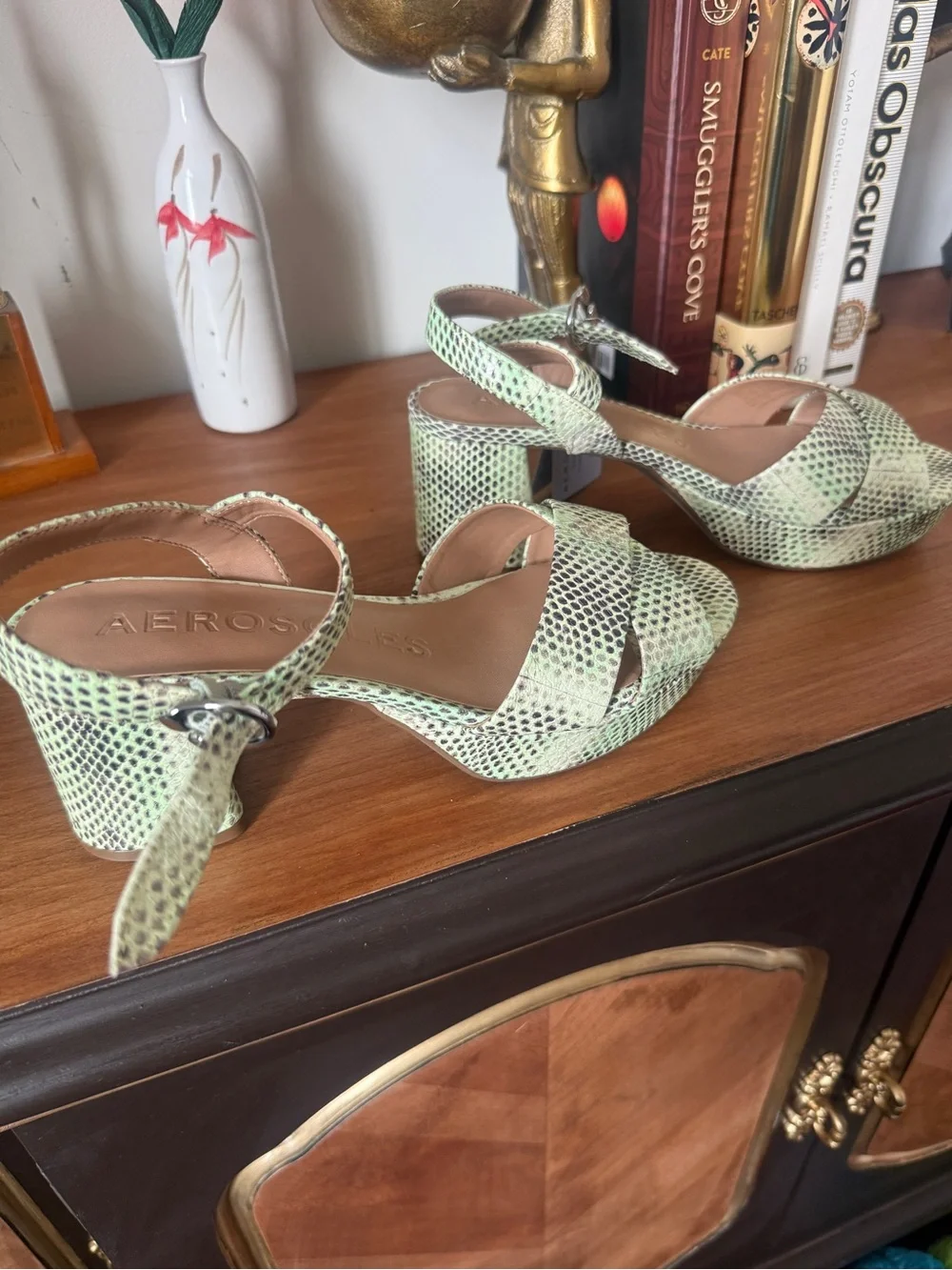 AEROSOLES Cosmos Sandal - Green Snake-Print NWOB